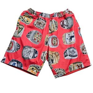 AKOO Basketball Shorts Mens XL Red Championship Ring Print Mesh Zip Pocket